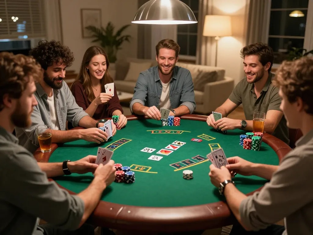 Gathering friends for poker night, showcasing exciting gameplay with danhlodeonline strategies