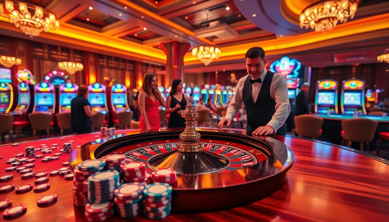 SODO66 casino scene with roulette, poker chips, and excited players in a luxurious setting.