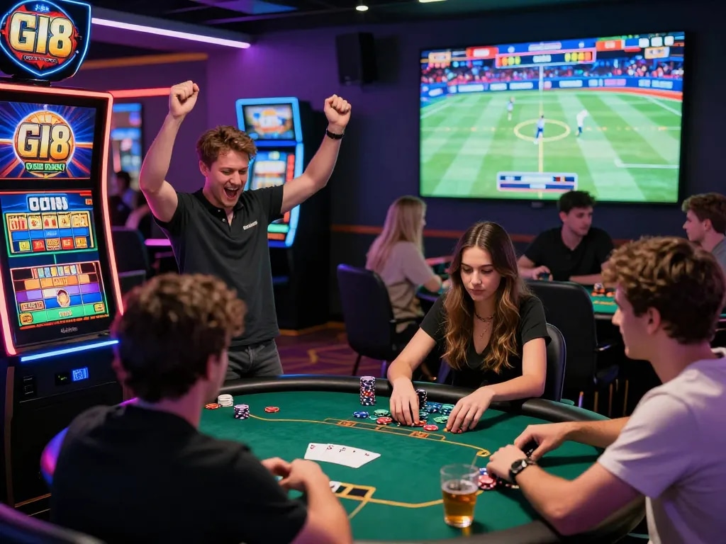 Excited players enjoying various games on the GI8 online gambling platform.