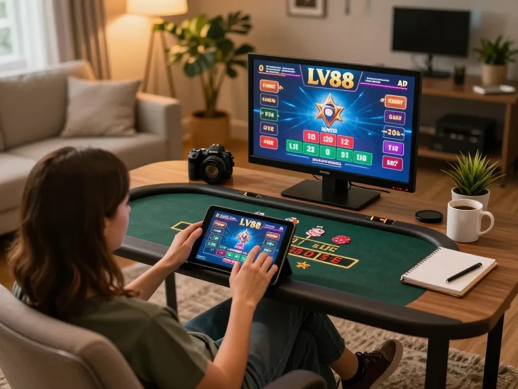 Engaging in LV88 live dealer blackjack during a cozy home gaming session