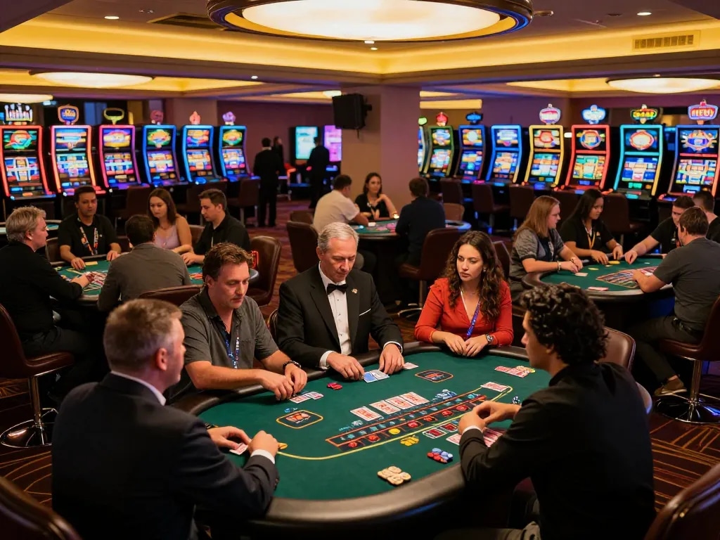 Players enjoying intense blackjack games at HI88 casino with chips and cards in action