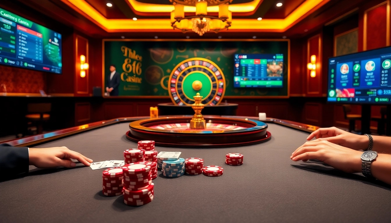 Experience the excitement of GG88 with professional poker chips and a luxurious casino setting.
