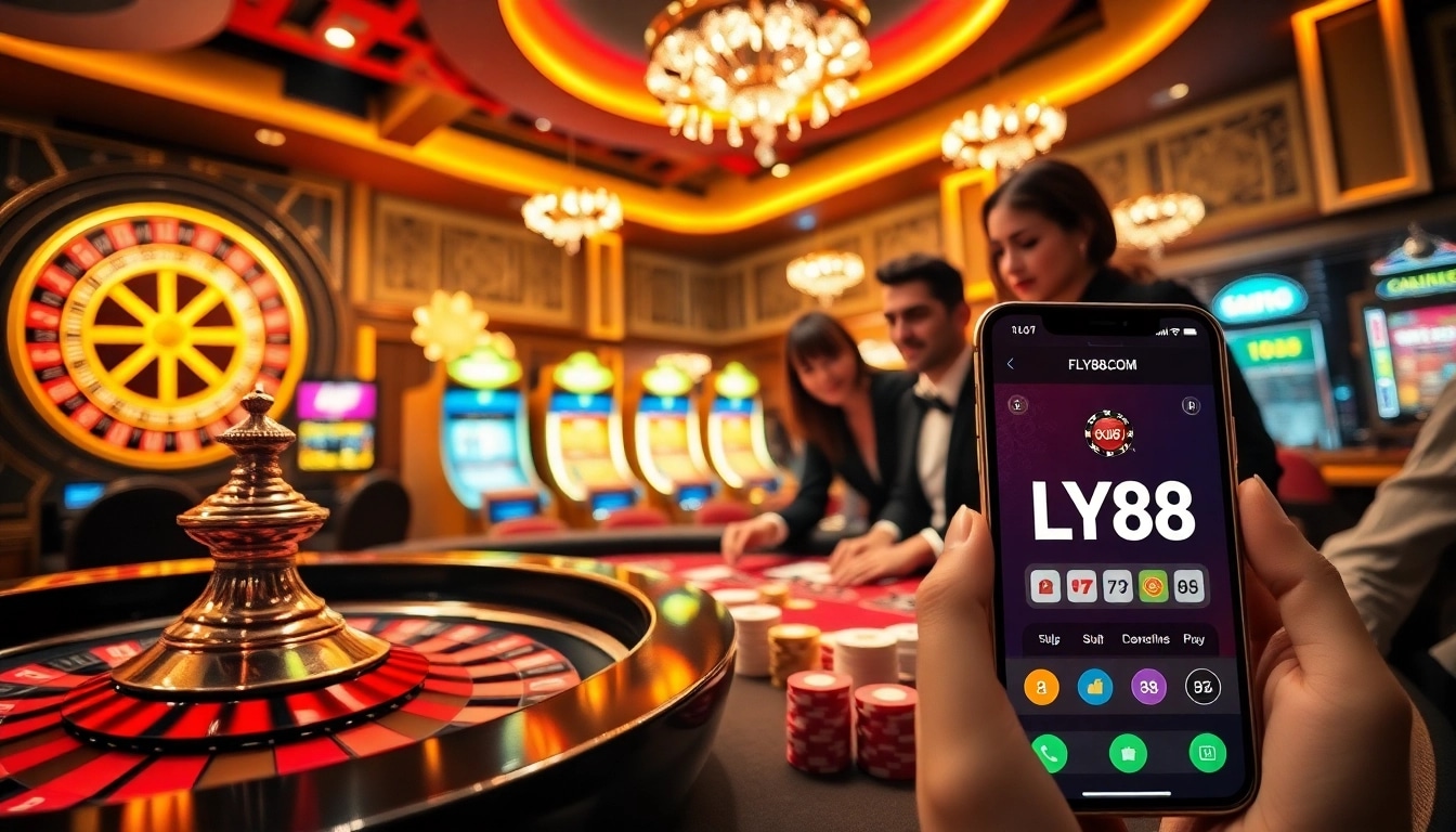 Engaging in high-stakes poker at FLY88.COM with luxurious casino elements.
