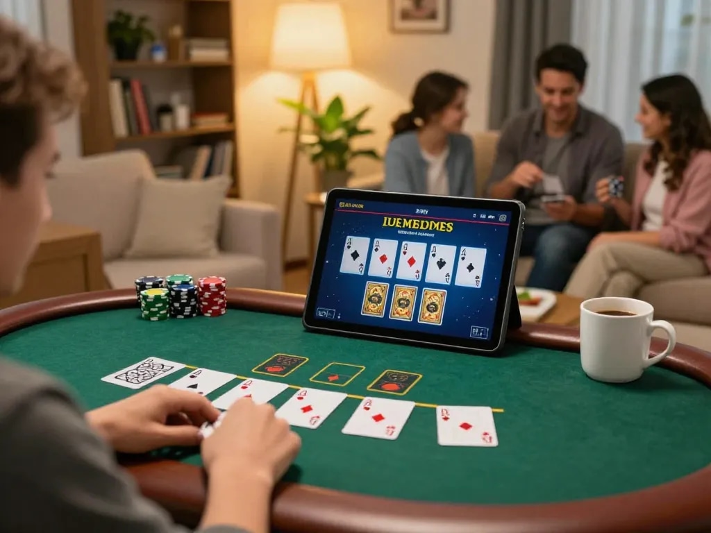 Player enjoying live dealer blackjack on tablet, showcasing the engaging experience of twiin68 online gaming.