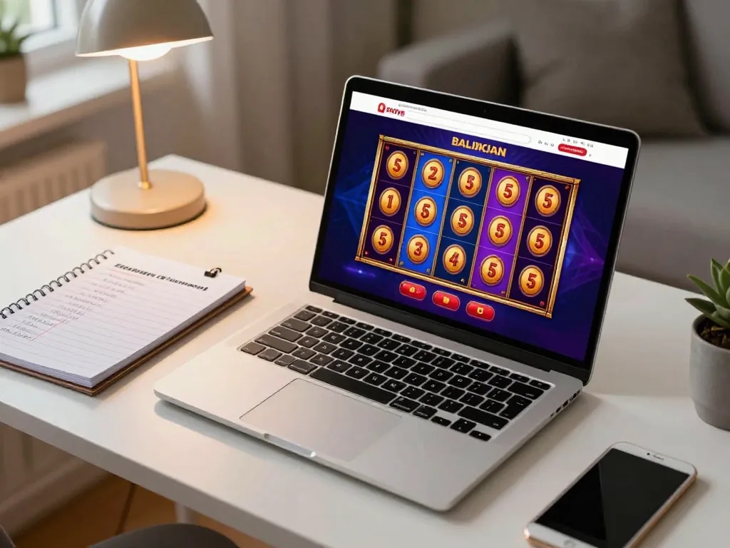 Engaging online slot game experience at https://sx88.bio/ showing vibrant colorful reels and strategic betting notes.