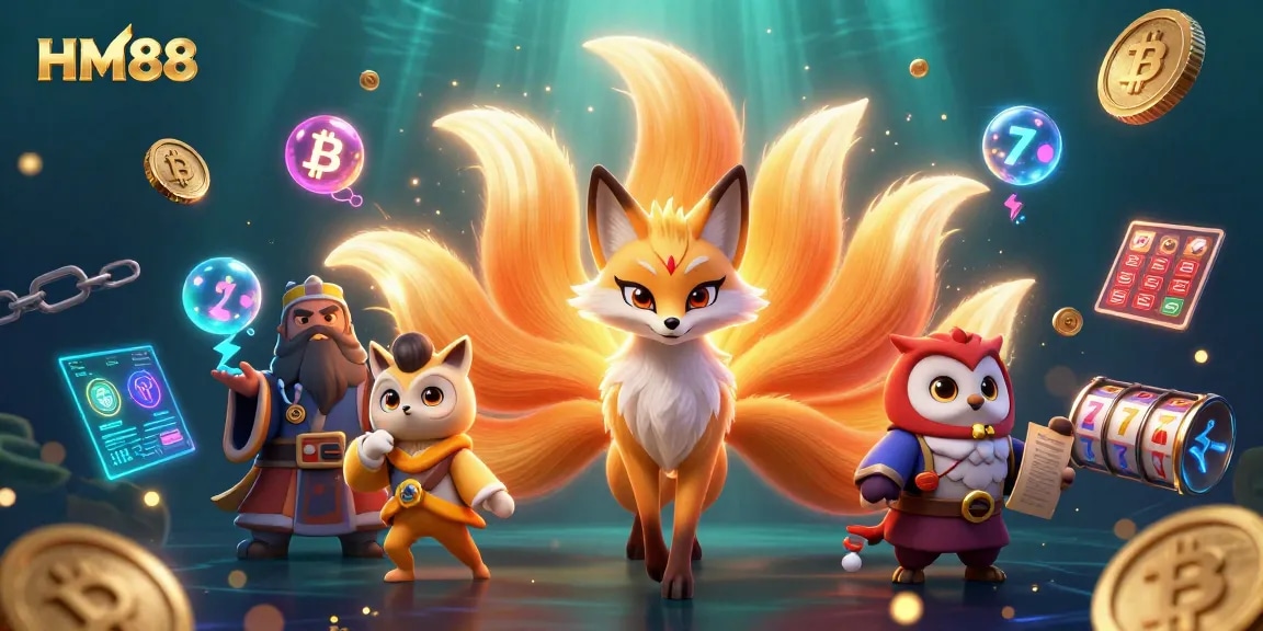 HM88 offers thrilling slot gaming with a colorful nine-tailed fox spirit and glowing coins.