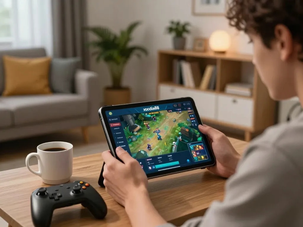 xocdia88 player enjoying an online gaming session in a cozy home setting.