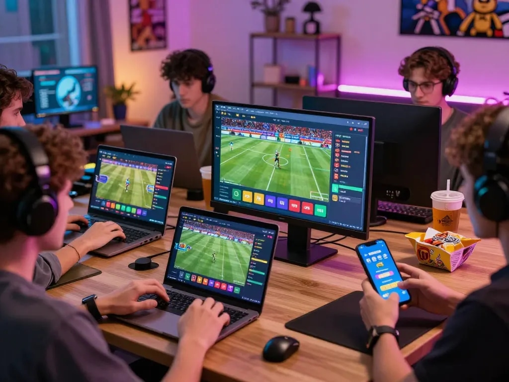 Engaged users at Vsbet, enthusiastically betting on various sports and casino games.