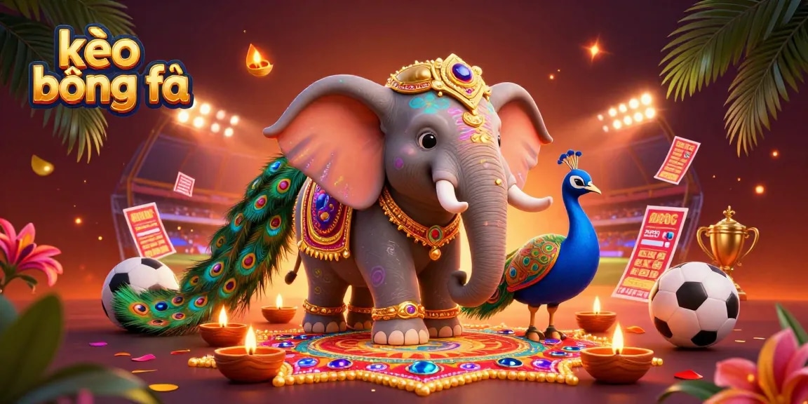 Experience vibrant kèo bóng đá action with dynamic sports betting elements and festive characters.
