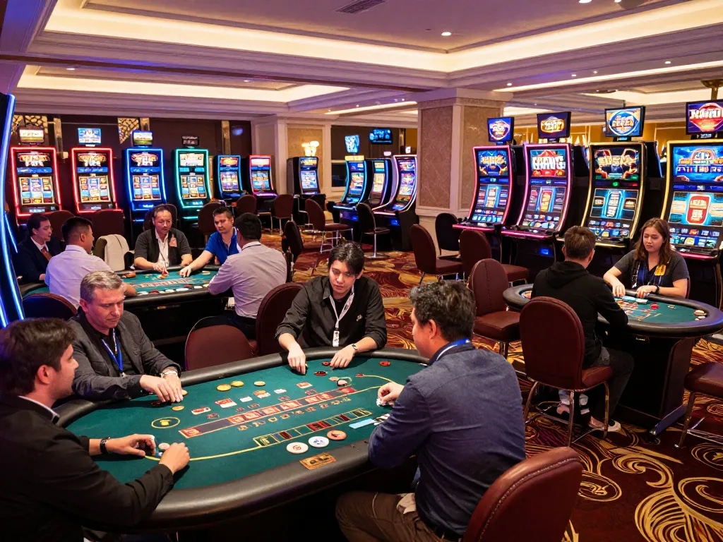 Players enjoying dynamic gameplay at dn88 casino, showcasing vibrant gaming atmosphere and luxury.