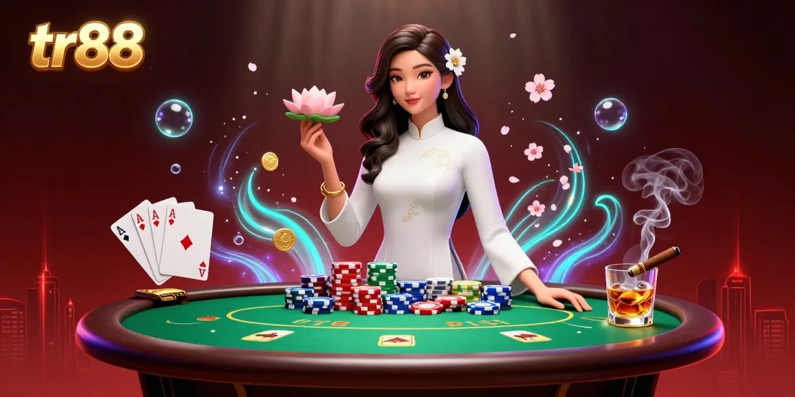 Experience the thrill of tr88 poker with a stunning 3D illustration of vibrant casino elements, designed for ultimate excitement.