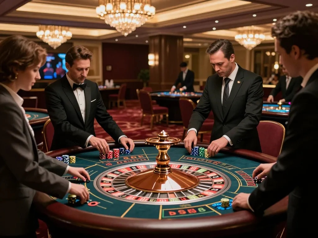 Engaged players at a roulette table, capturing the excitement of betting at ONE88.COM