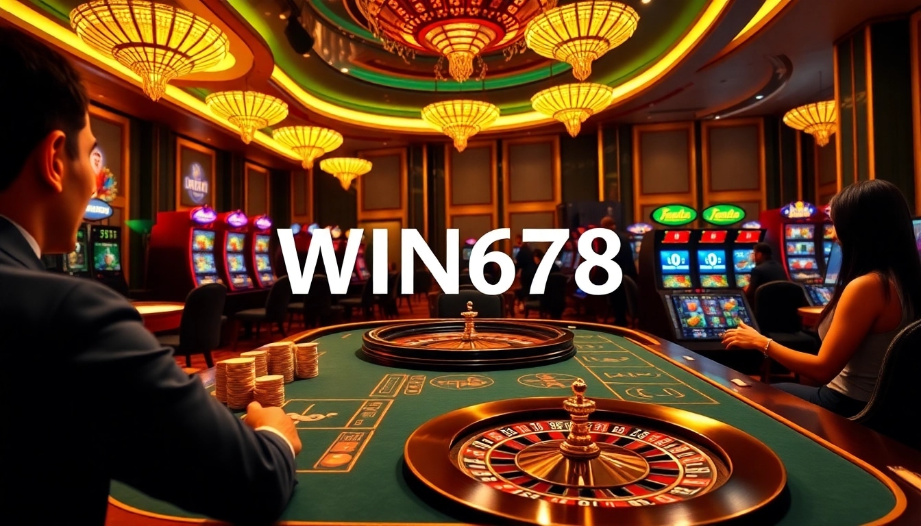 WIN678 offers an exhilarating online gambling experience with luxurious casino tables and vibrant slot machines.