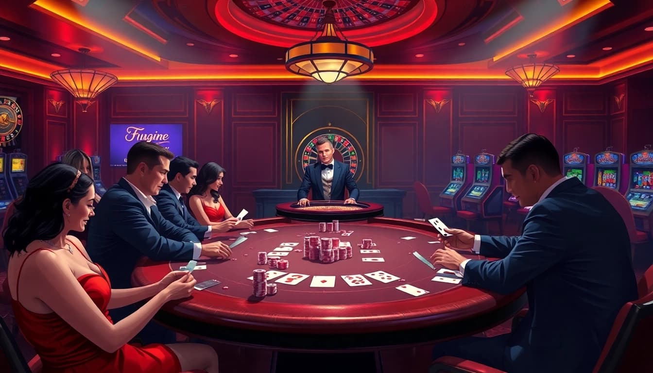 Engaged poker players showcase their skills at a luxurious table, inspired by https://hz882026.com/.