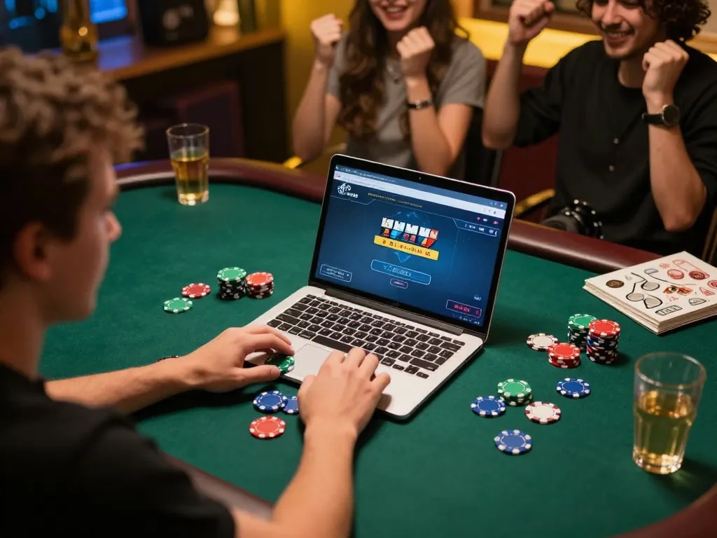 Player enjoying an exciting online poker session at lc88 with colorful chips and warm ambience.