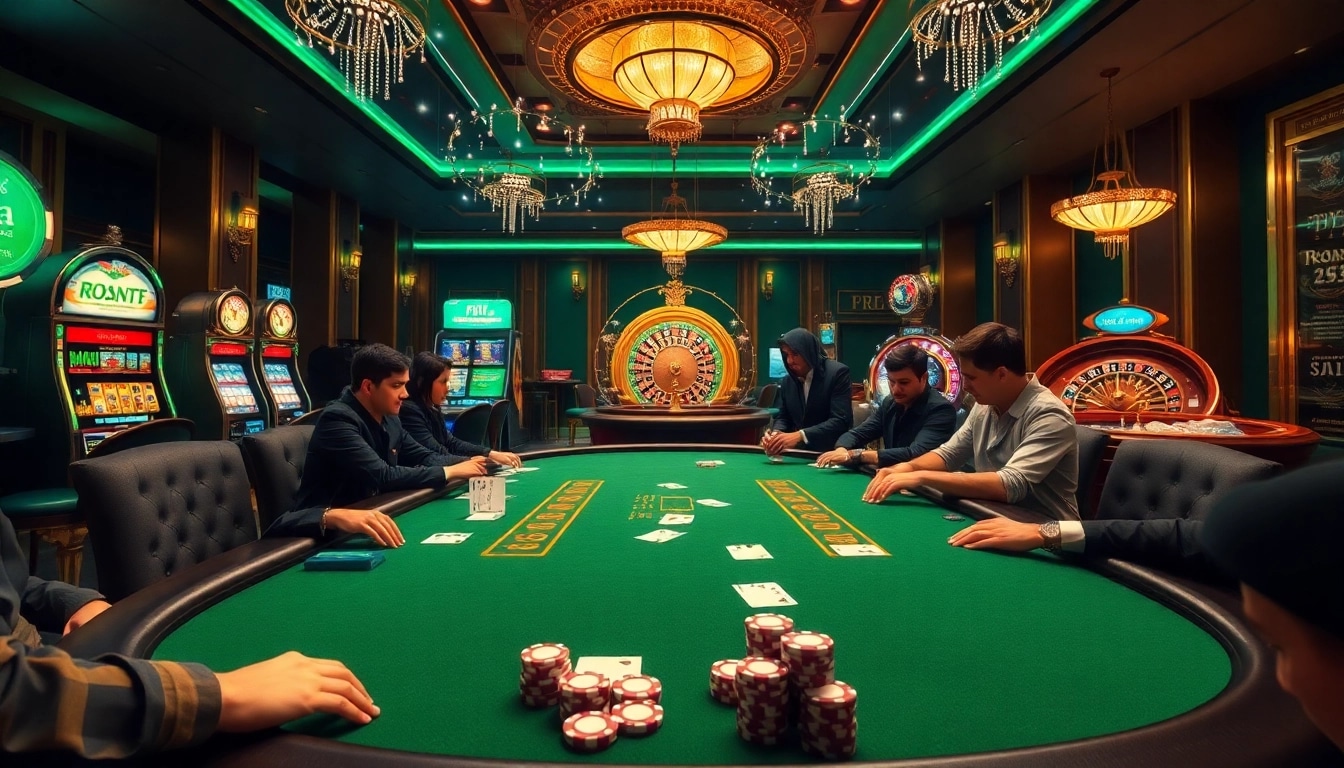 Exciting poker game at a luxurious casino table showcasing the 789win link atmosphere.