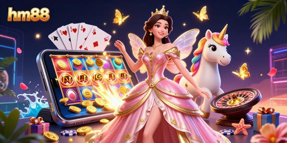Experience high-stakes excitement with hm88 as players interact with vibrant slot games and colorful casino elements.