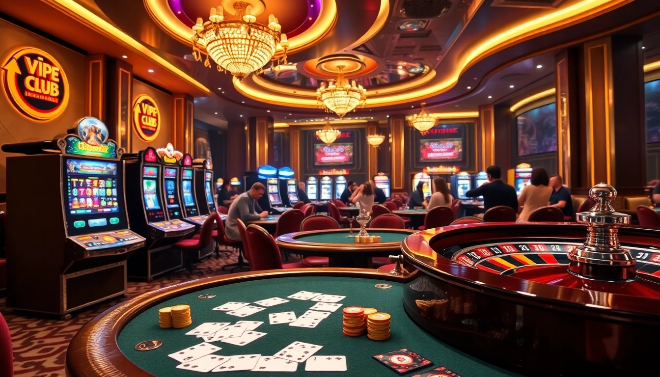 Experience thrilling gameplay at the game vip88 club with vibrant casino tables and slot machines.