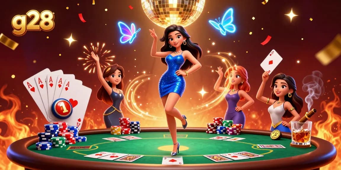 Experience the thrill of g28 in a vibrant casino scene filled with winning cards and dynamic energy.