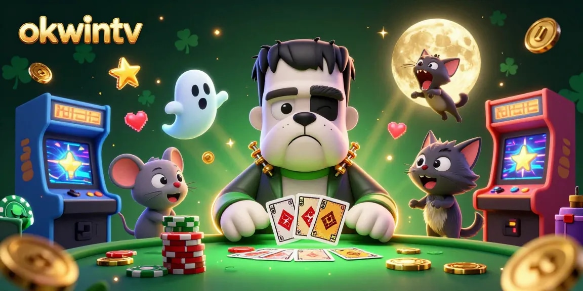 Engage with exciting gaming adventures at okwintv with vibrant characters dealing cards.