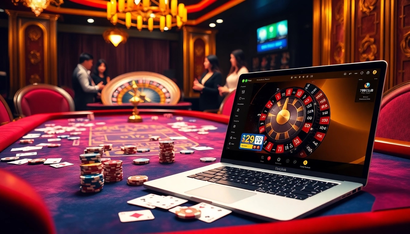 Enjoying an exciting game at 789club's luxurious casino table with poker chips and cards.