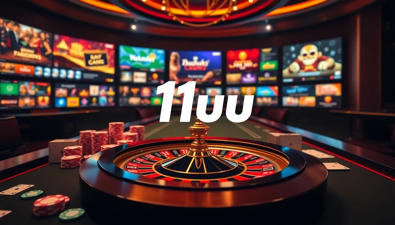 Experience excitement at 11uu casino with poker chips and a roulette wheel highlighting the gaming environment.