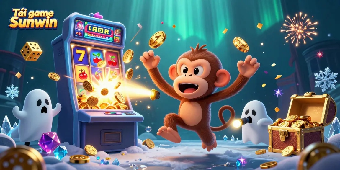 Experience the thrill as you tải game Sunwin with a vibrant 3D casino scene featuring playful characters.