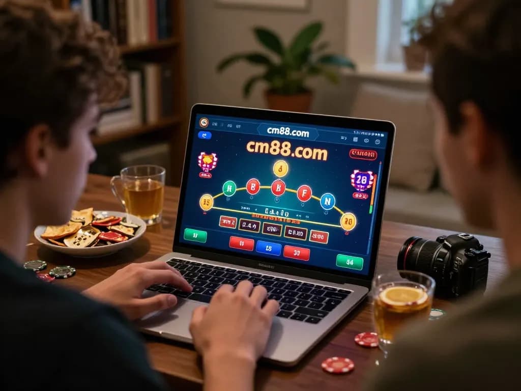 Engaging online blackjack gameplay on cm88.com, showcasing player strategy and home comfort.