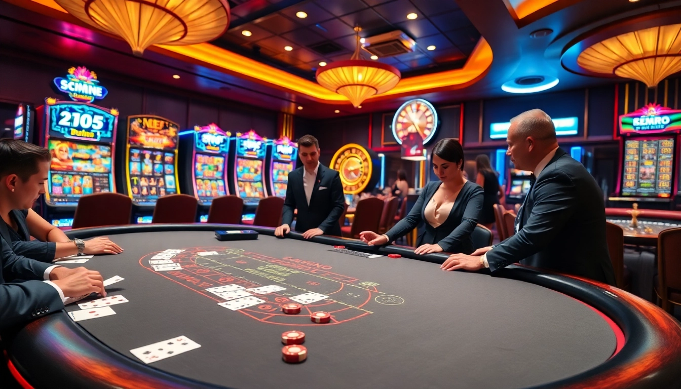 Experience the excitement of casino gaming at KM88 with players at a luxurious blackjack table.