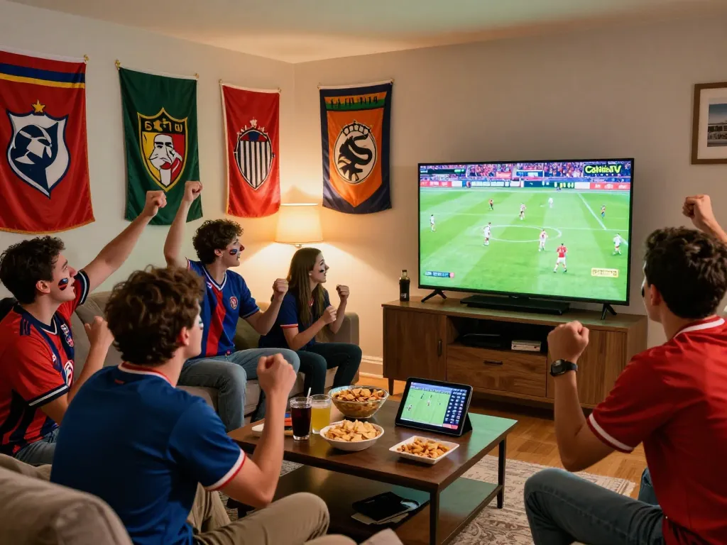 CakhiaTV brings fans together for live football matches in a vibrant viewing party atmosphere with HD screens.