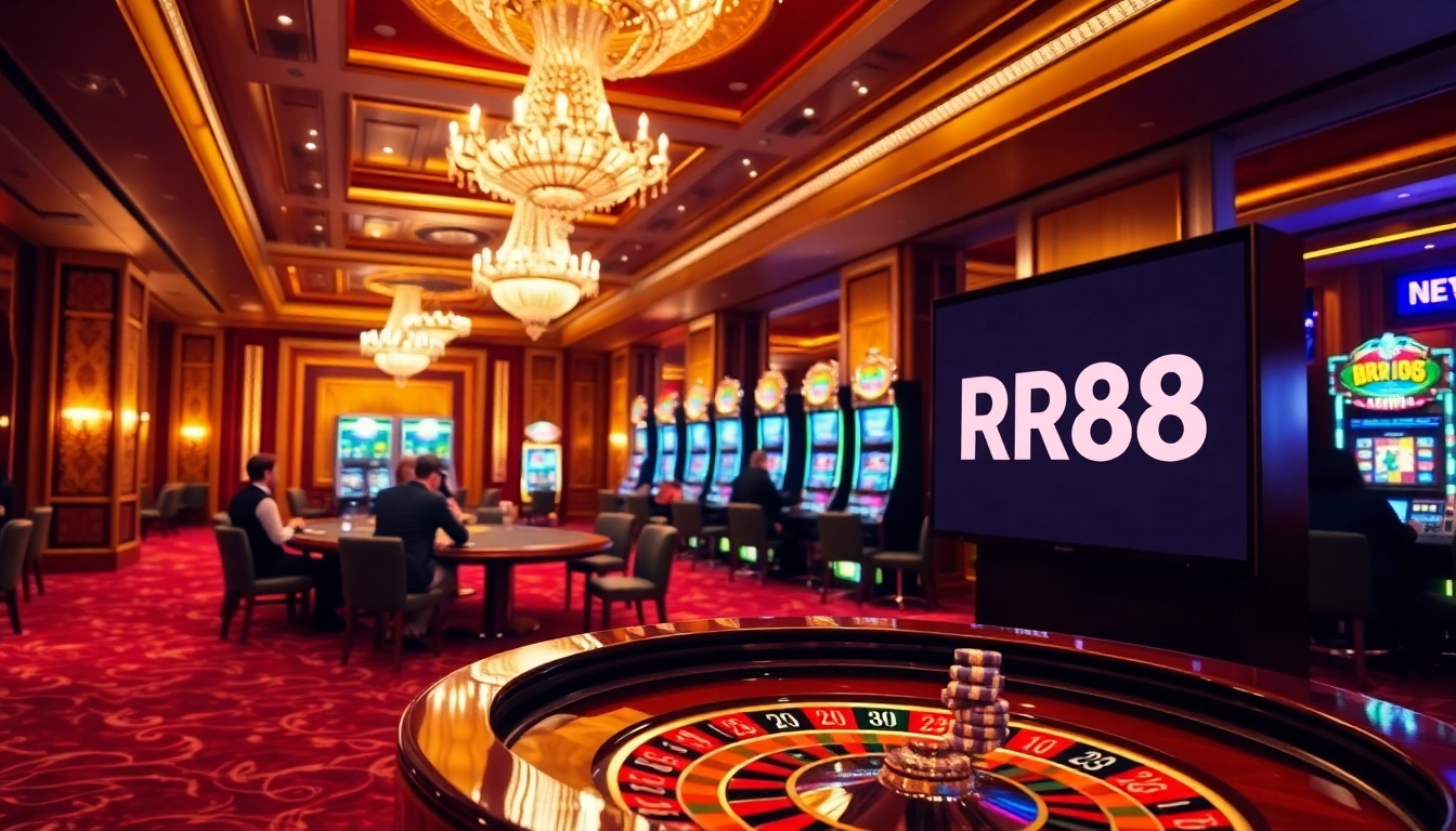 Players enjoy RR88 casino gaming at a vibrant roulette table surrounded by excitement.