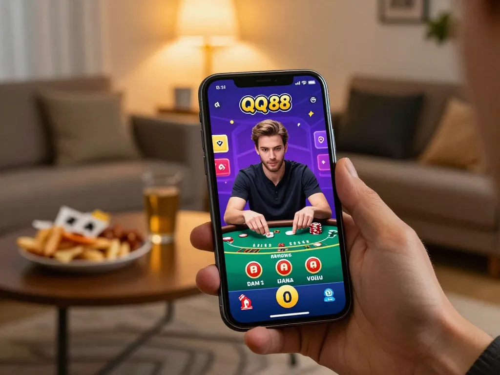 Player engaged with QQ 88 mobile casino app experiencing live blackjack game.