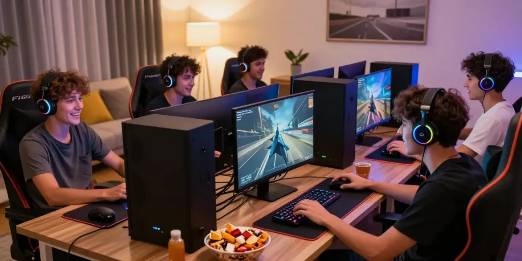 Friends enjoying F168 online gaming session in a vibrant environment.