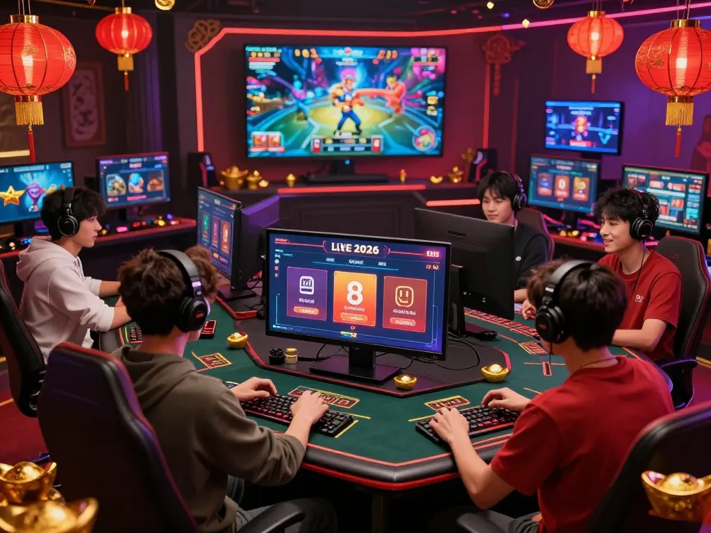 8kbet immersive gaming experience with festive Lunar New Year decorations, showcasing excitement and luxury in online betting.