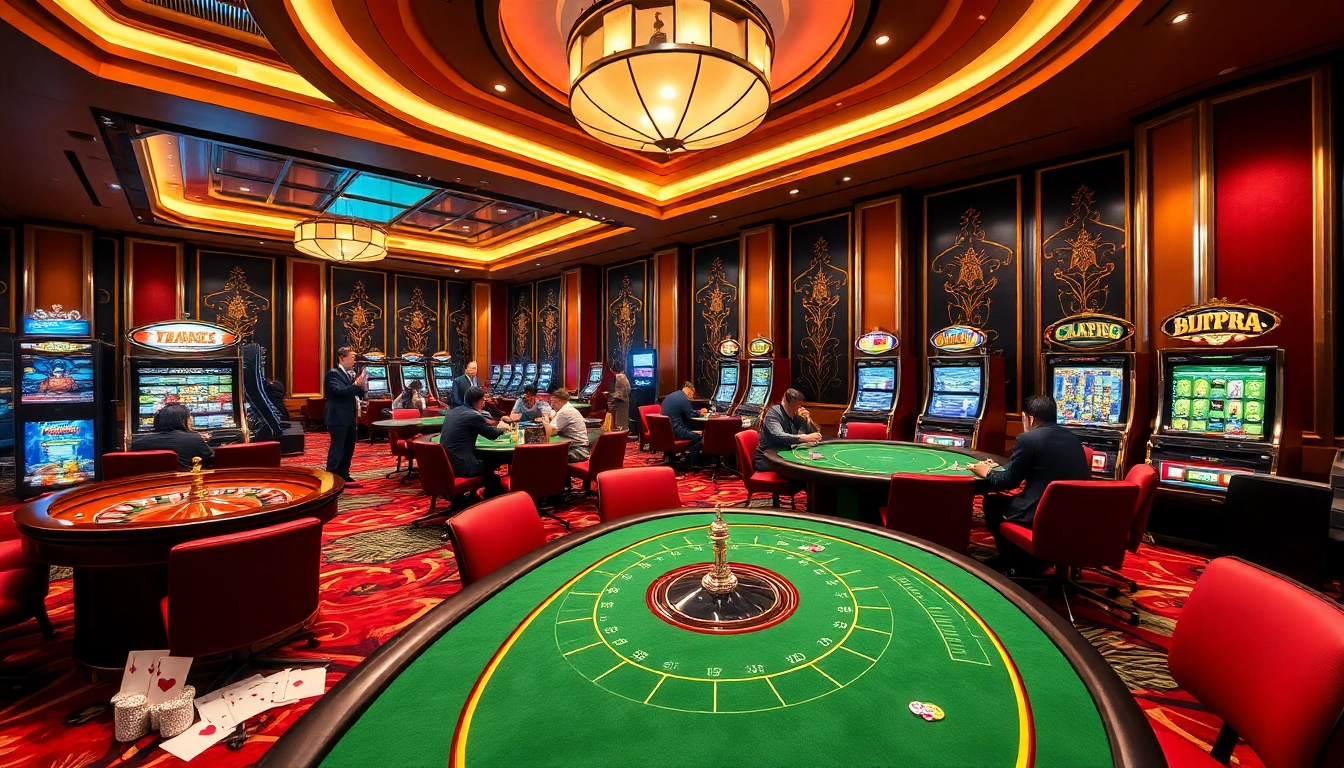 Engaging casino scene with players at TG88 poker tables and a roulette wheel.