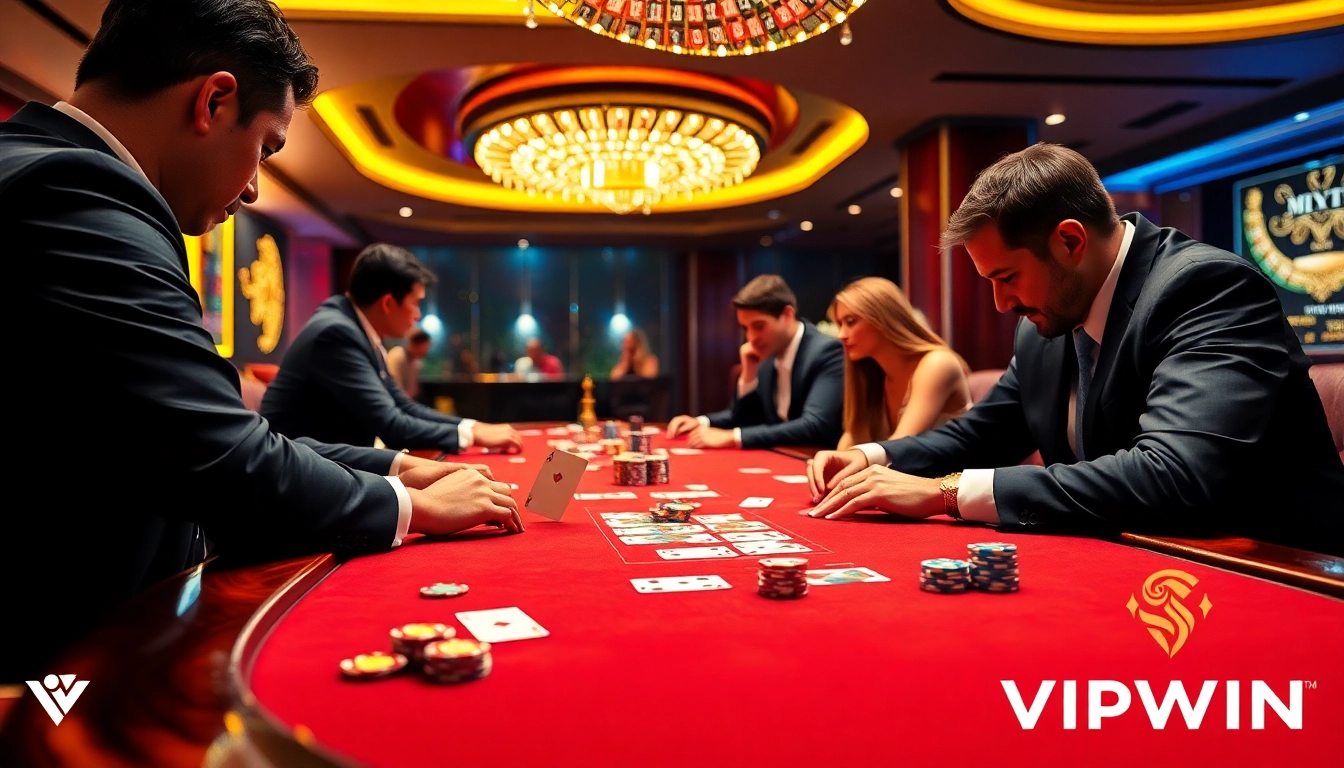Players engage in a high-stakes game at VIPWIN's luxurious poker table.