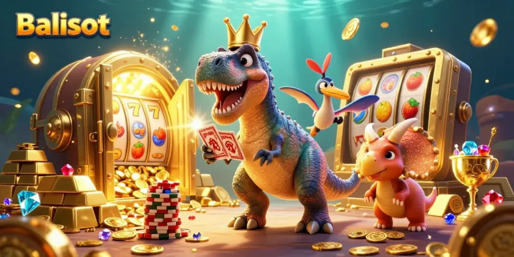 Engage in thrilling gameplay with Balislot as illustrated in a vibrant 3D casino scene.