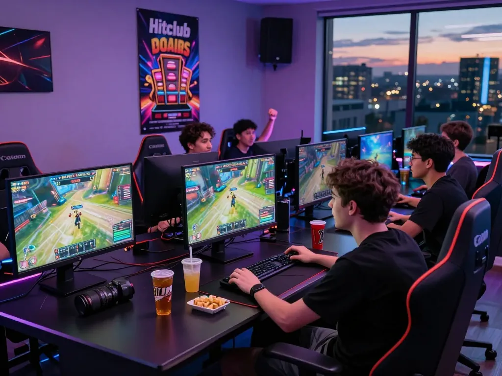 Exciting gaming scene showcasing Hitclub's gaming setup with enthusiasts enjoying live gameplay.