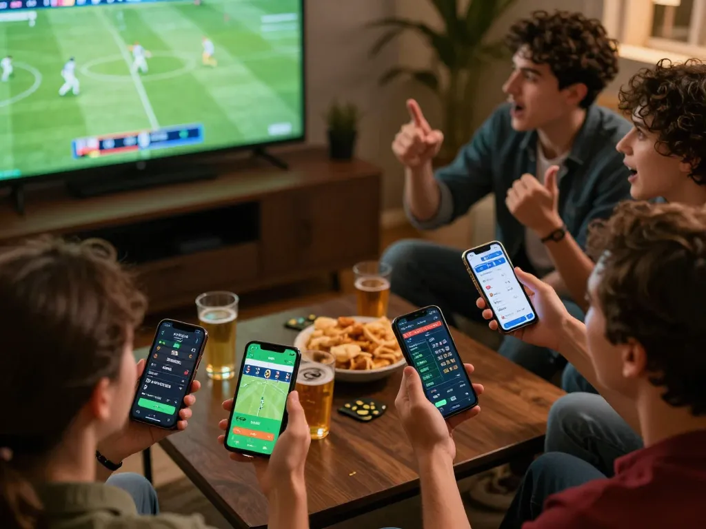 ok365 players engaging in sports betting while watching live matches with mobile apps.