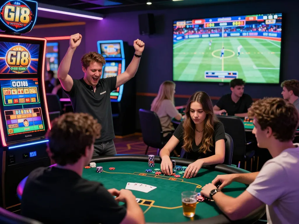 Excited players enjoying various games on the GI8 online gambling platform.