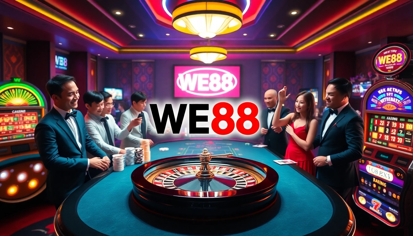 WE88 branded gaming table thriving with excitement and vibrant casino action