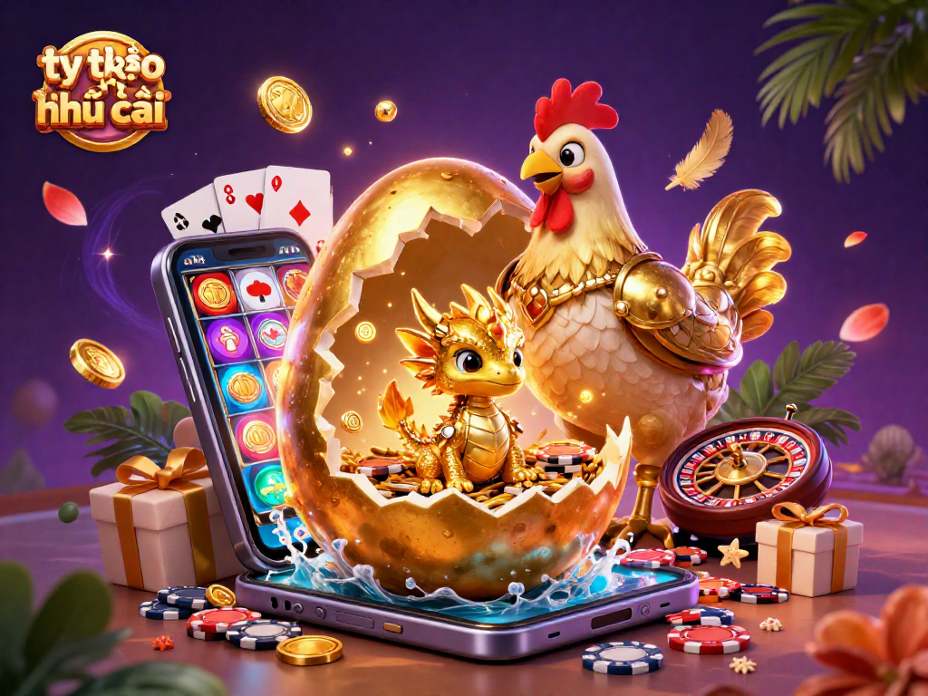 Experience the thrill of tỷ lệ kèo nhà cái with golden dragon and poker chips in a vibrant casino setting.