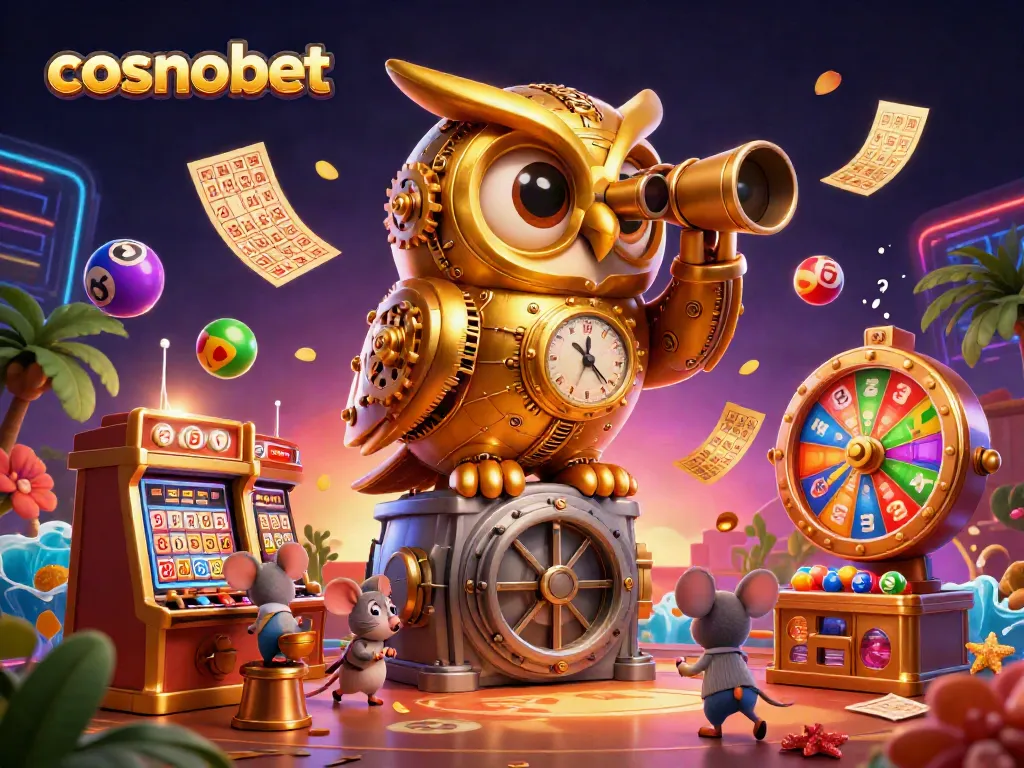 Experience thrilling wins at Cosmobet Casino with cartoon characters celebrating amidst vibrant game elements.