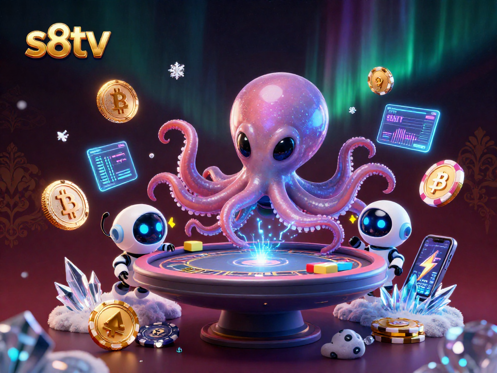Engage with s8tv's unique cosmic poker experience featuring an alien octopus.