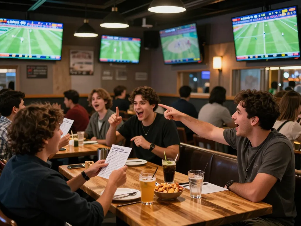 Engaged fans celebrating resultsfootball scores in a lively sports betting atmosphere