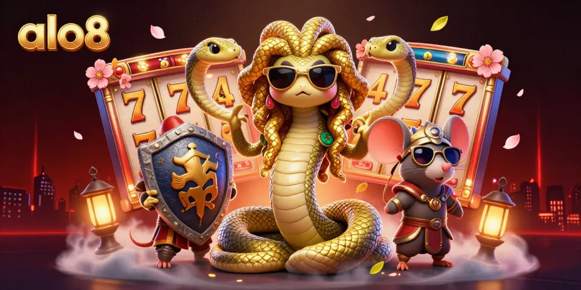 Experience the vibrant excitement of gambling with alo8, featuring a friendly Medusa and a warrior mouse in a lively casino