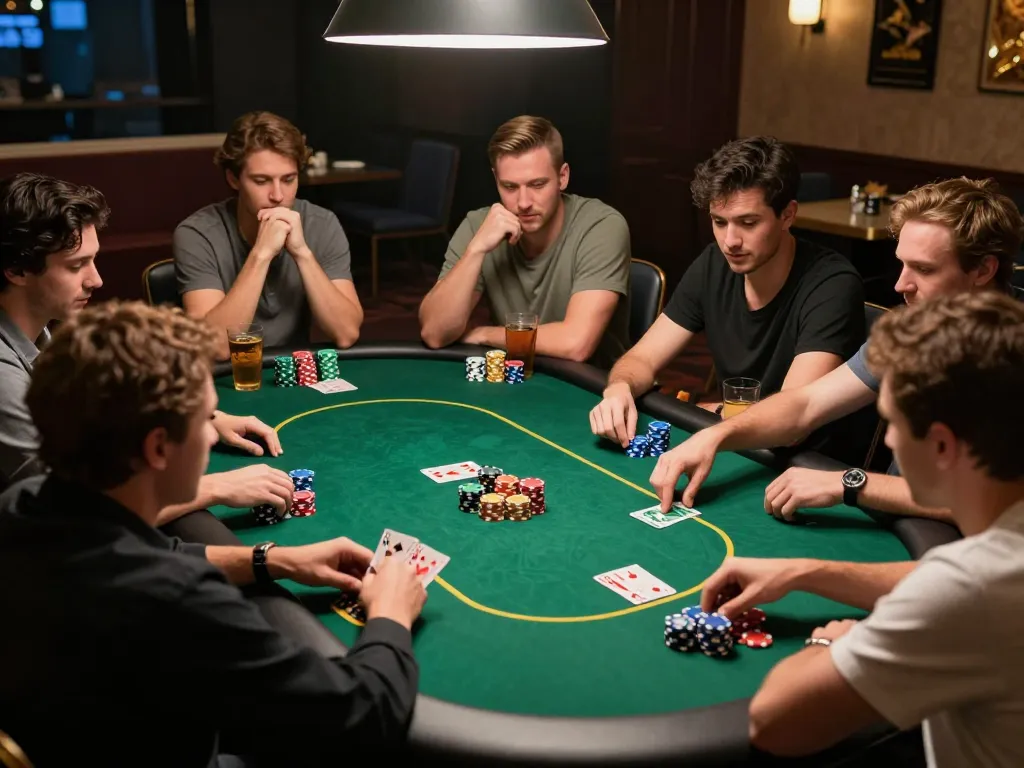 Engaged players in an intimate poker game at BL555, showcasing strategy and excitement.