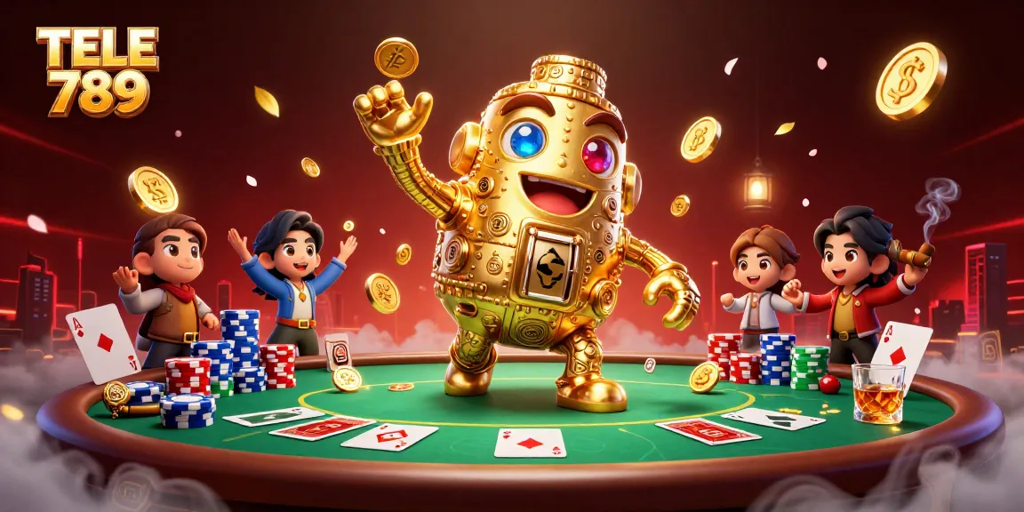 Experience exciting action at TELE 789 with a golden golem amidst a rich casino environment.