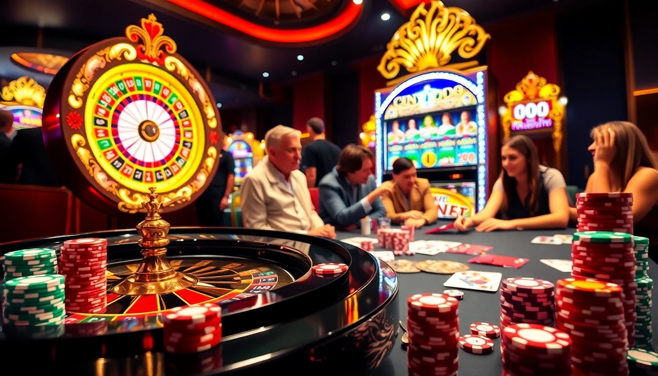Exhilarating gambling experience at thabet with poker chips and roulette wheel.