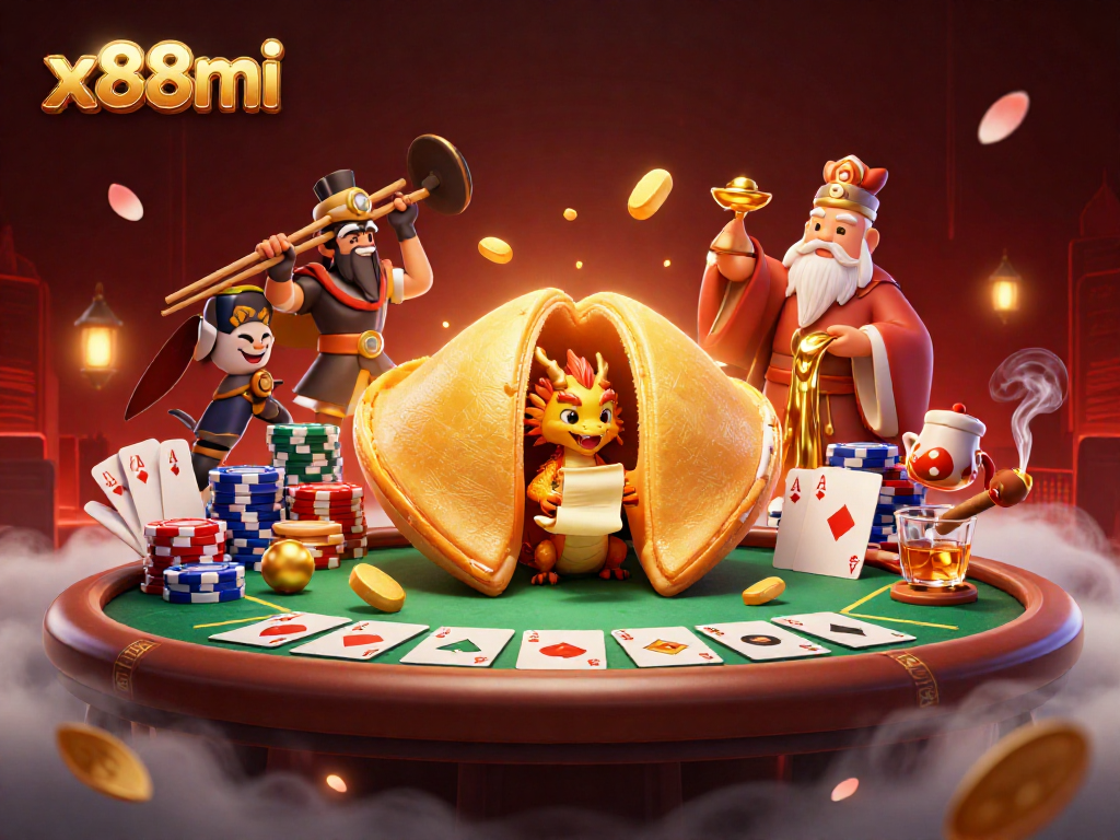 Join the excitement at x88mi with this ultra-detailed 3D casino illustration featuring poker elements and dynamic action.
